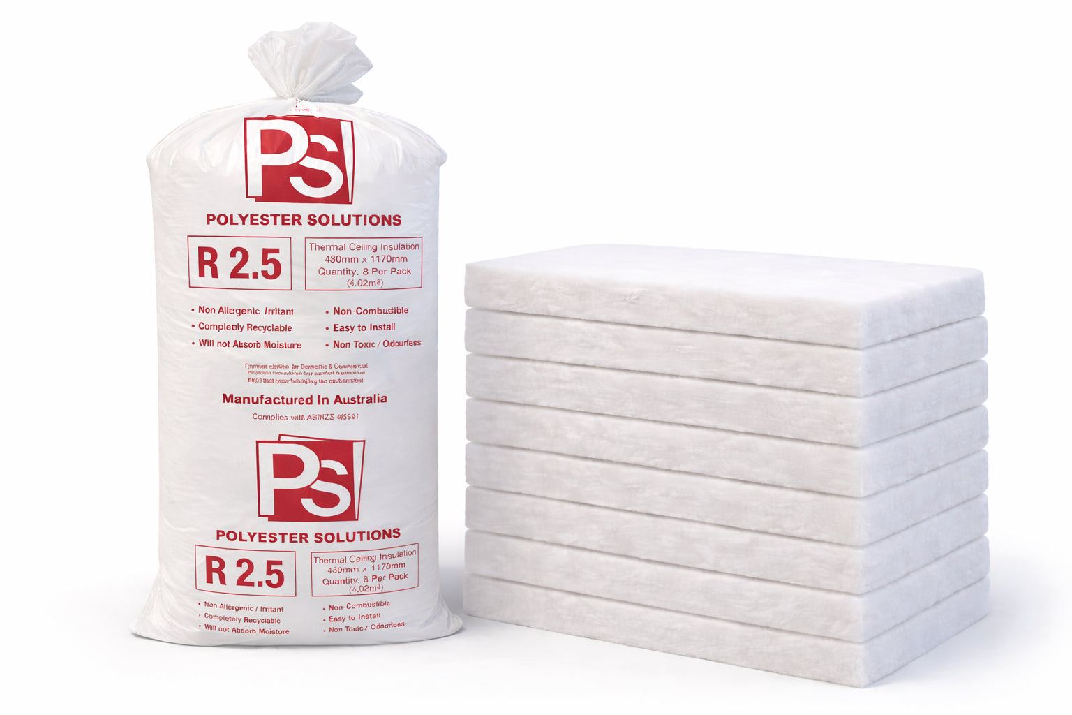 Polyester Paper Insulation Polyester Ceiling Insulation Batts - R2.5 - 1170 x 580mm - 5.43m²/pack